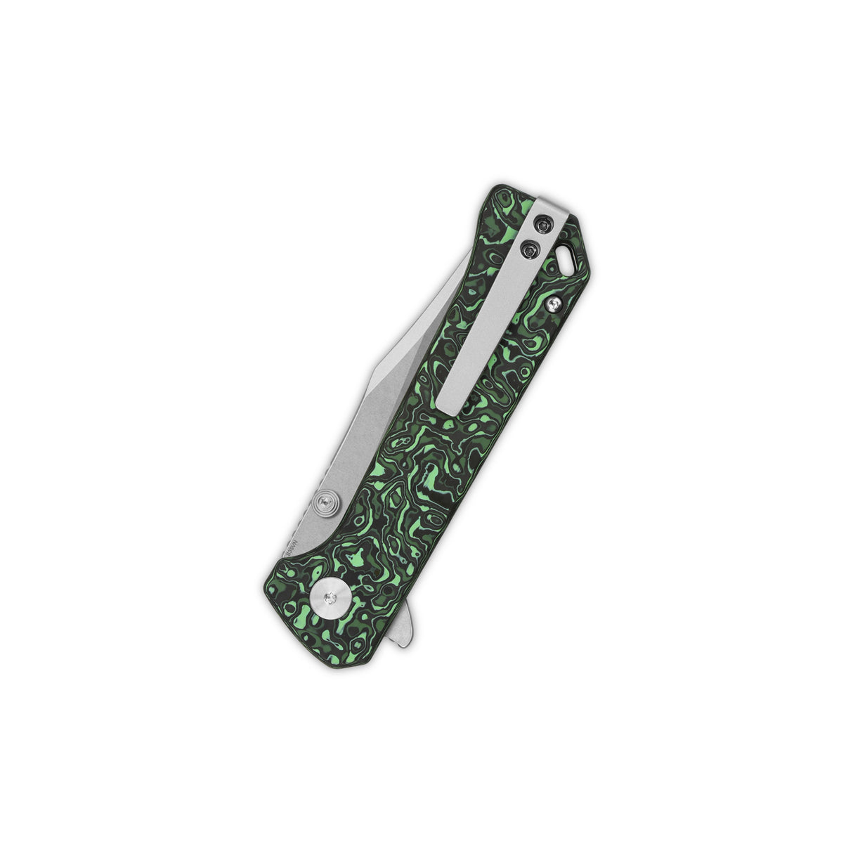 QSP Grebe Pocket Knife with green camo handle and stainless steel S35VN blade