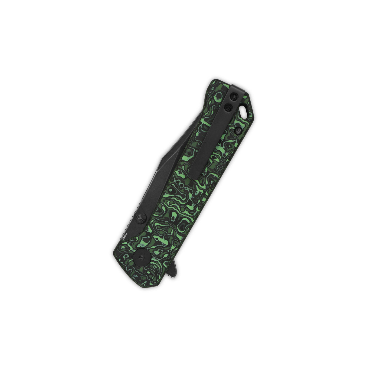 QSP Grebe Pocket Knife with green camo handle, closed position