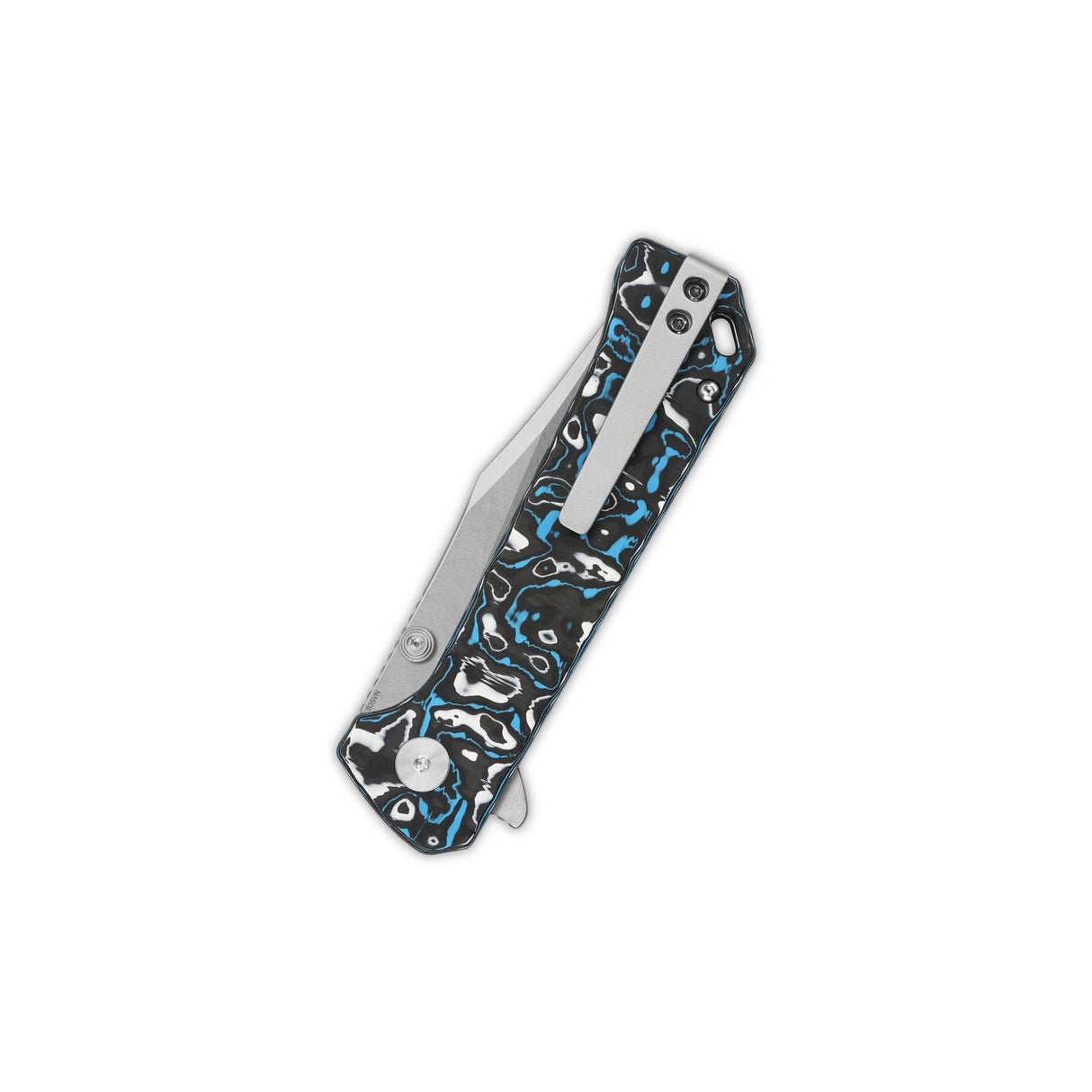 QSP Grebe pocket knife with blue camo carbon fiber handle and S35VN blade