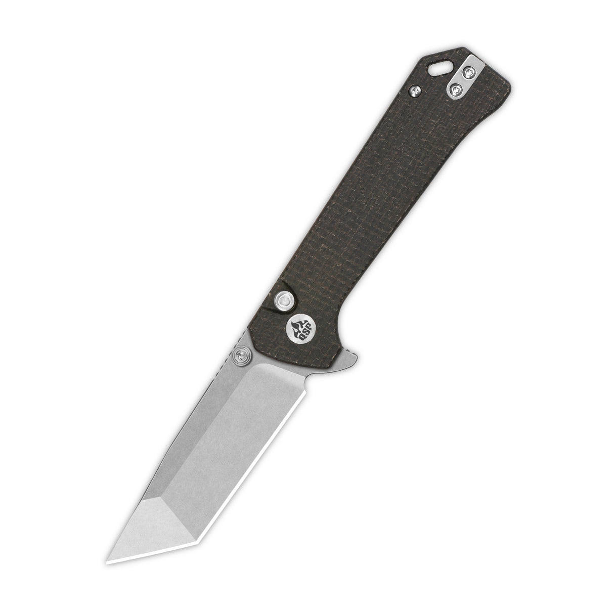 QSP Grebe T Pocket Knife with tanto blade and dark brown Micarta handle