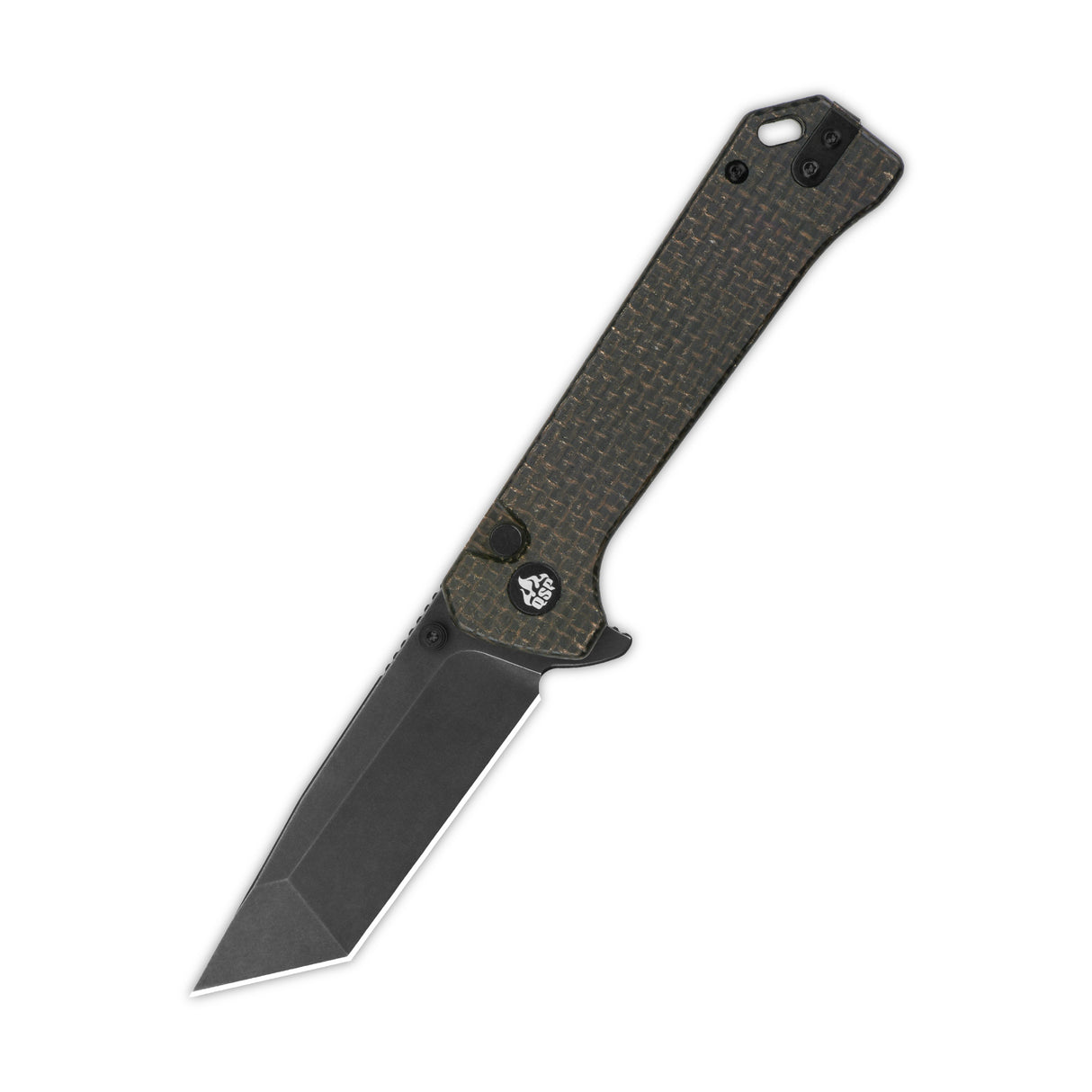 QSP Grebe T pocket knife with tanto blade and dark brown Micarta handle, side profile