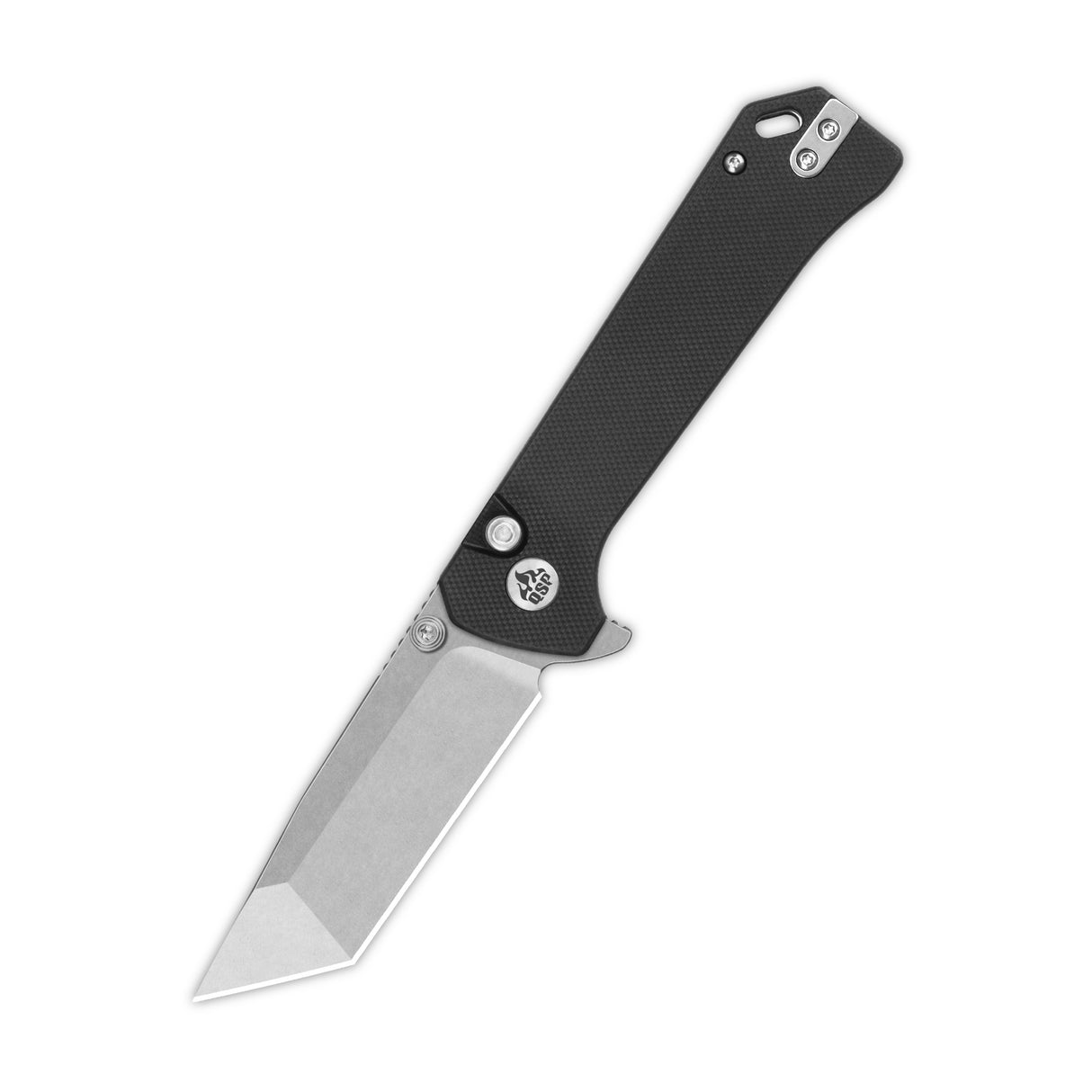 QSP Grebe T pocket knife with 14C28N tanto blade and black G10 handle