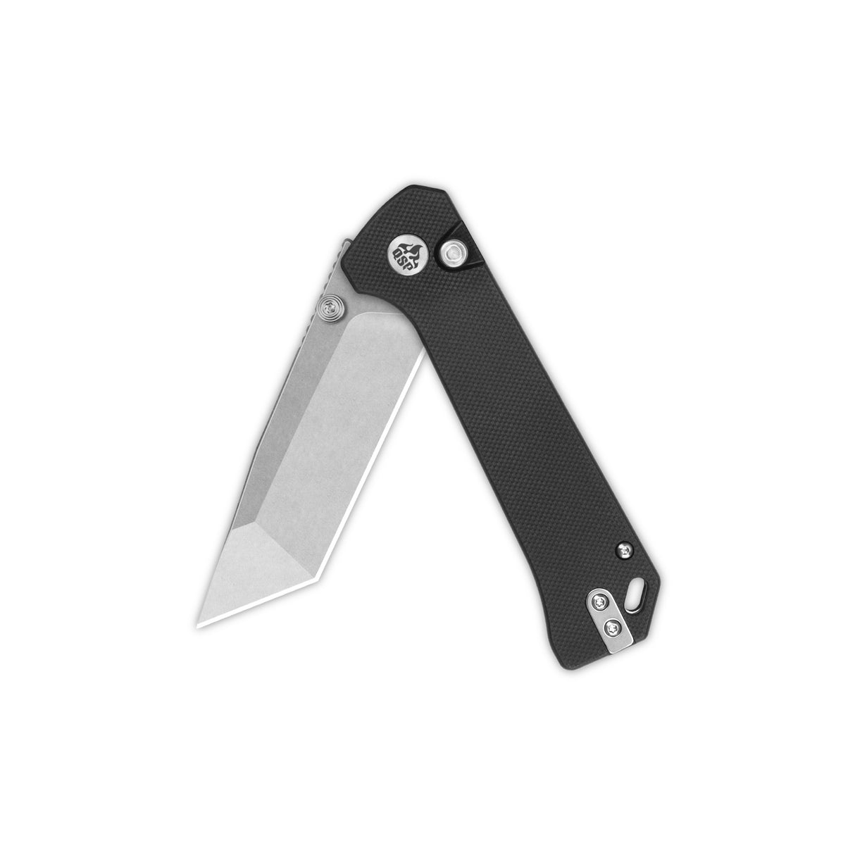Closed QSP Grebe T pocket knife with tanto blade and black G10 handle