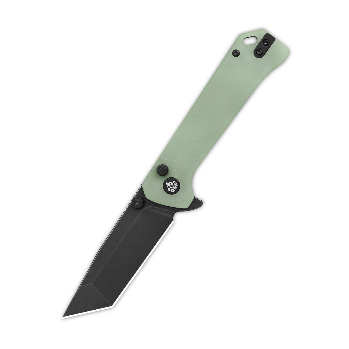 QSP Grebe T pocket knife with jade G10 handle and tanto blade, closed view