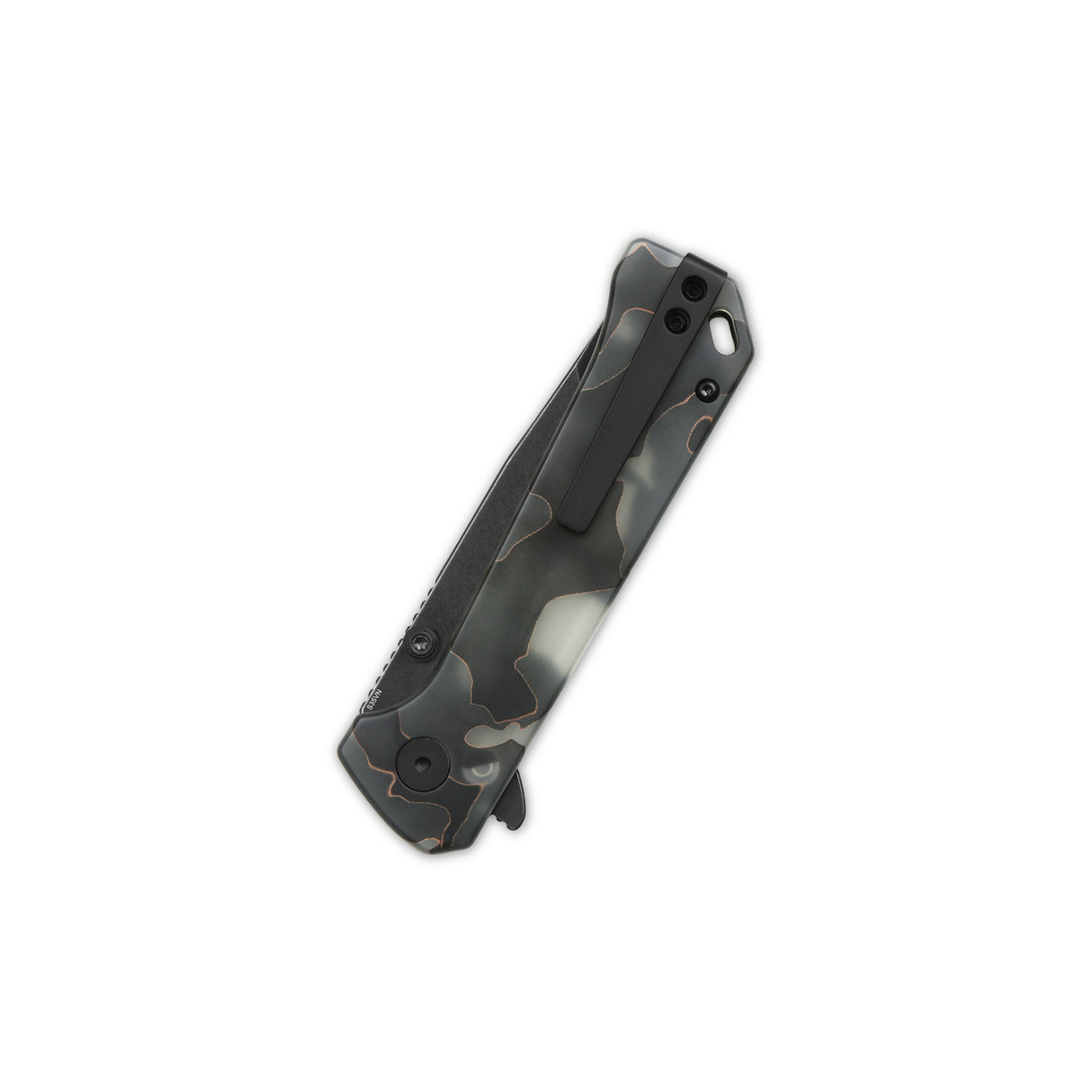 QSP Grebe T pocket knife with glow-in-the-dark camo handle, closed position