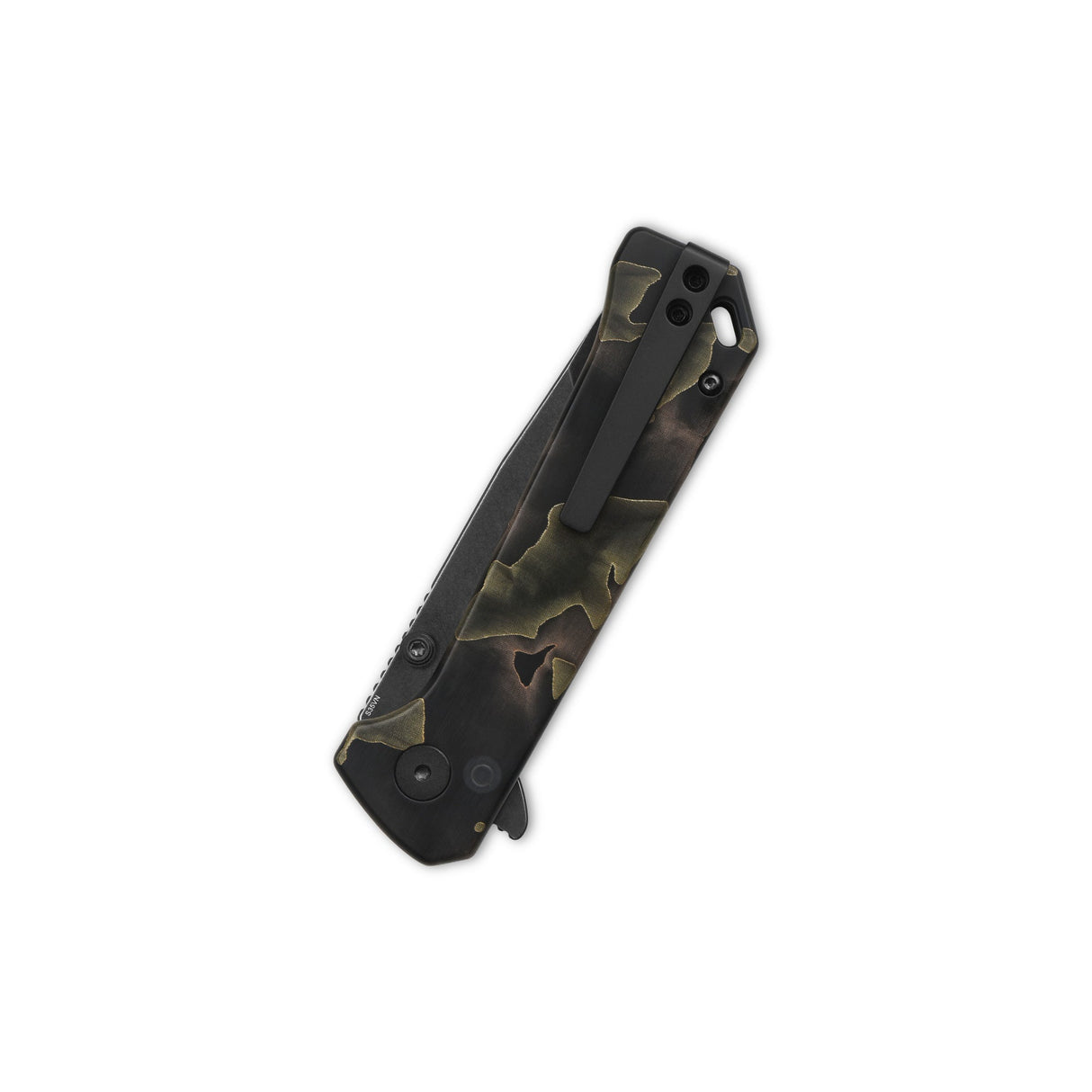 Folded QSP Grebe T pocket knife with camouflage Raffir handle and titanium clip