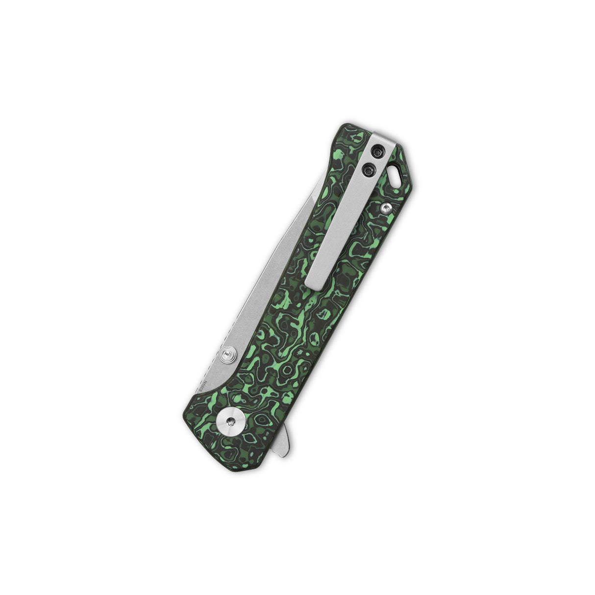 Grebe T Button Lock Pocket Knife with green camo carbon fiber handle