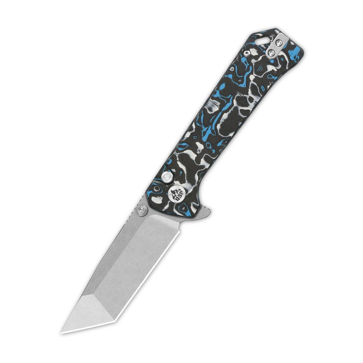 QSP Grebe T pocket knife with S35VN blade and blue camo CF handle