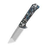 QSP Grebe T Button Lock Pocket Knife S35VN blade Blue camo CF Handle