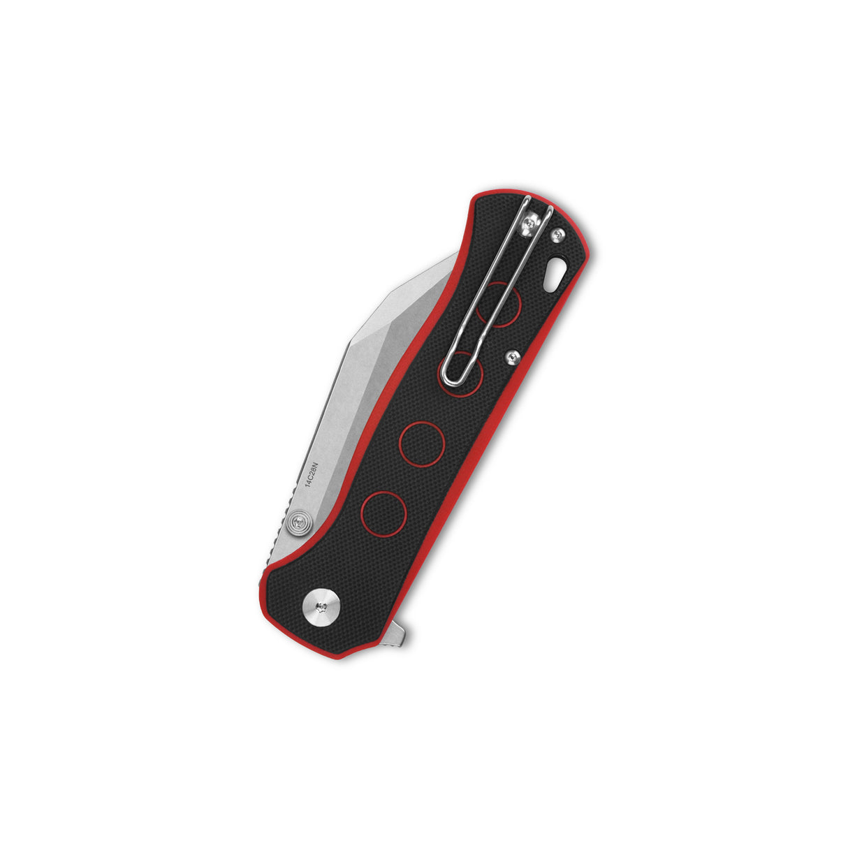 QSP Swordfish pocket knife with sleek black and red G10 handle design