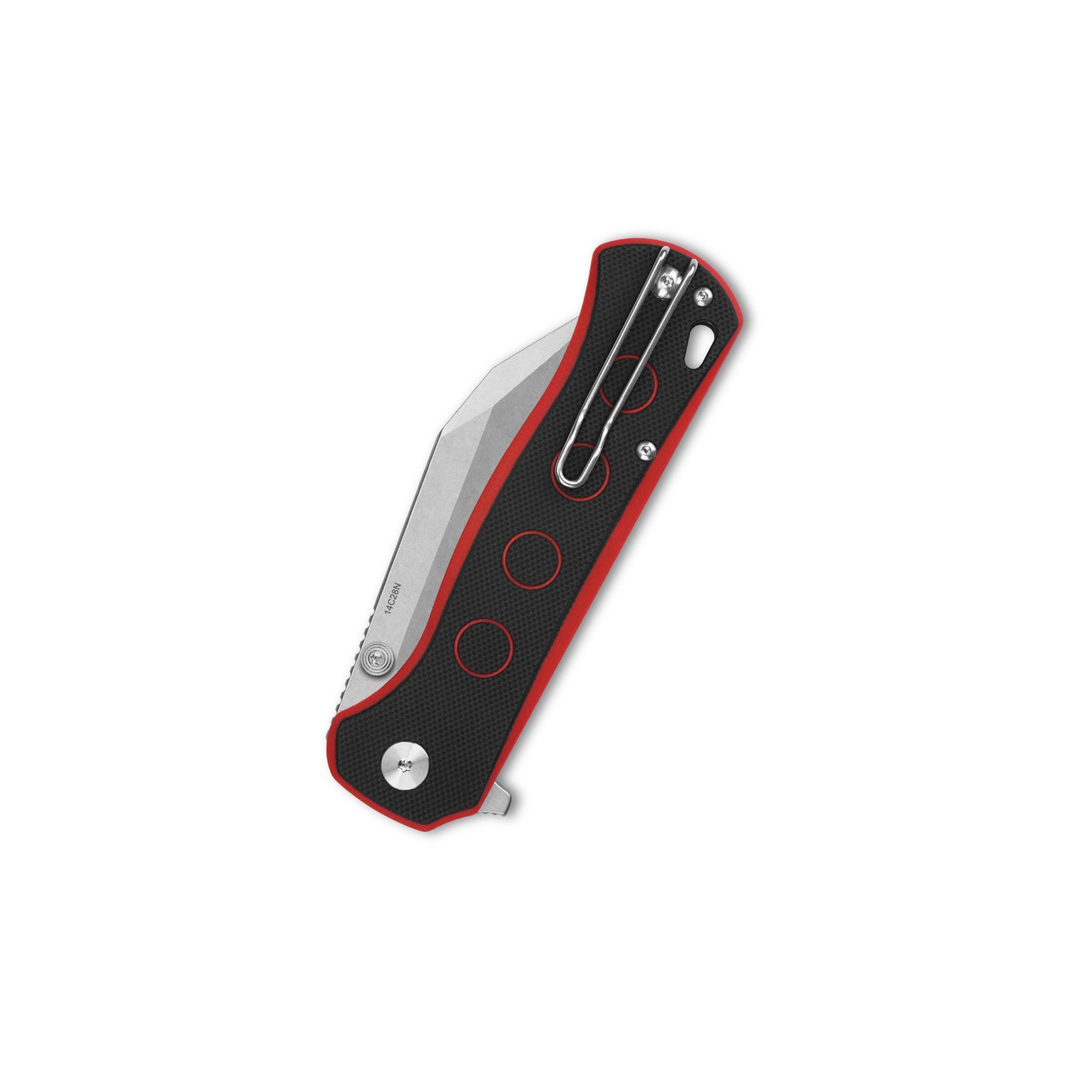 QSP Swordfish pocket knife with sleek black and red G10 handle design