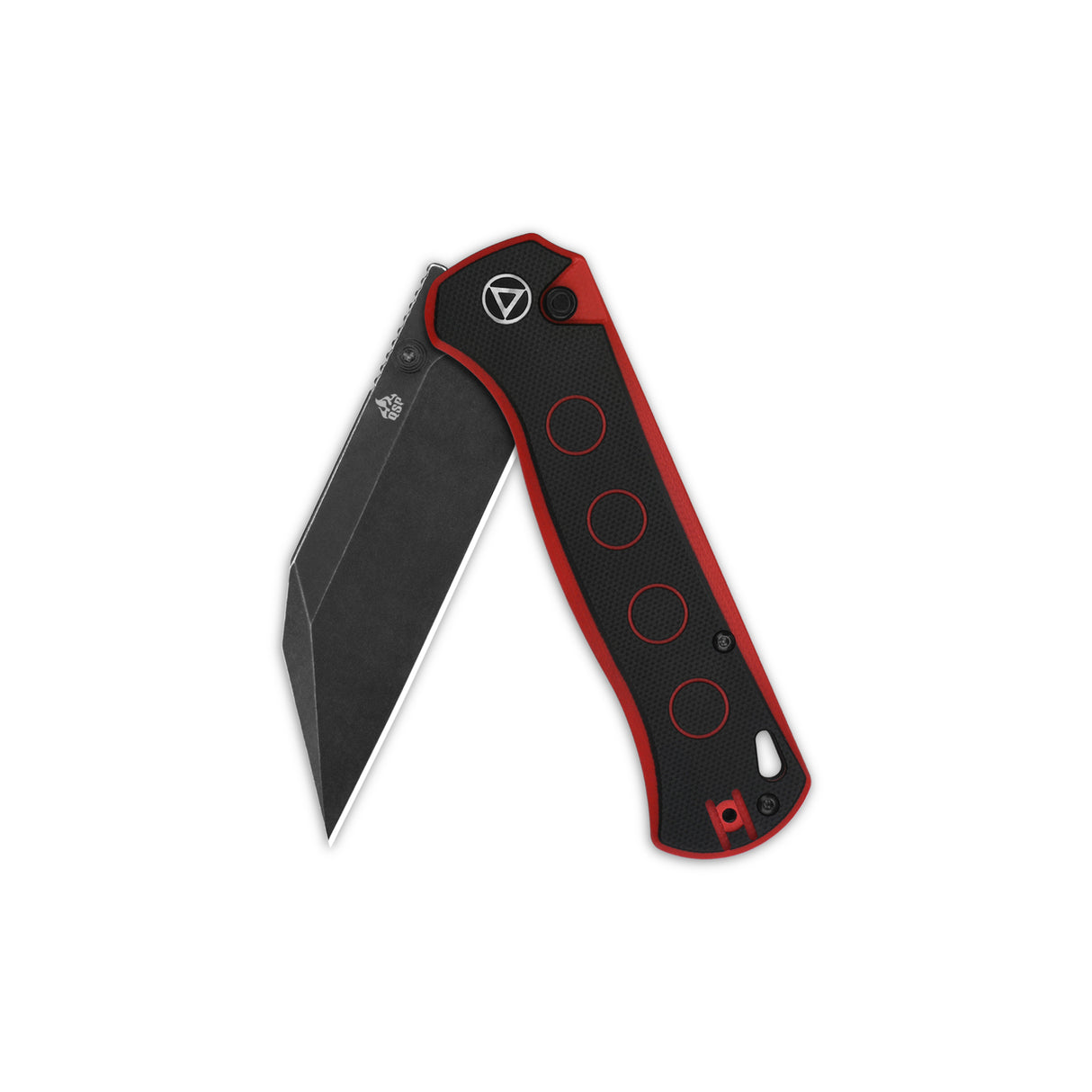 QSP Swordfish pocket knife showcasing black and red G10 handle with 14C28N blade