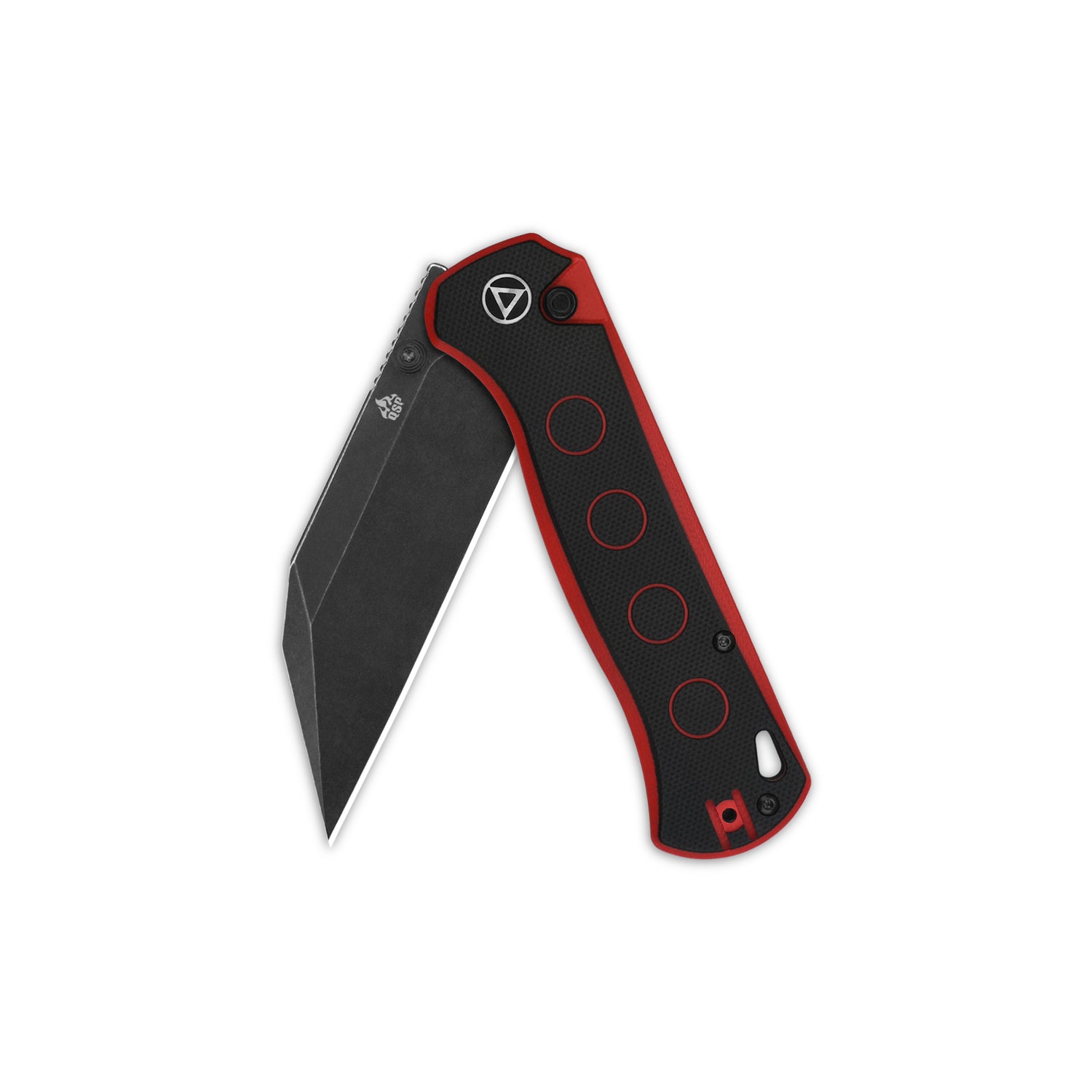 QSP Swordfish pocket knife showcasing black and red G10 handle with 14C28N blade