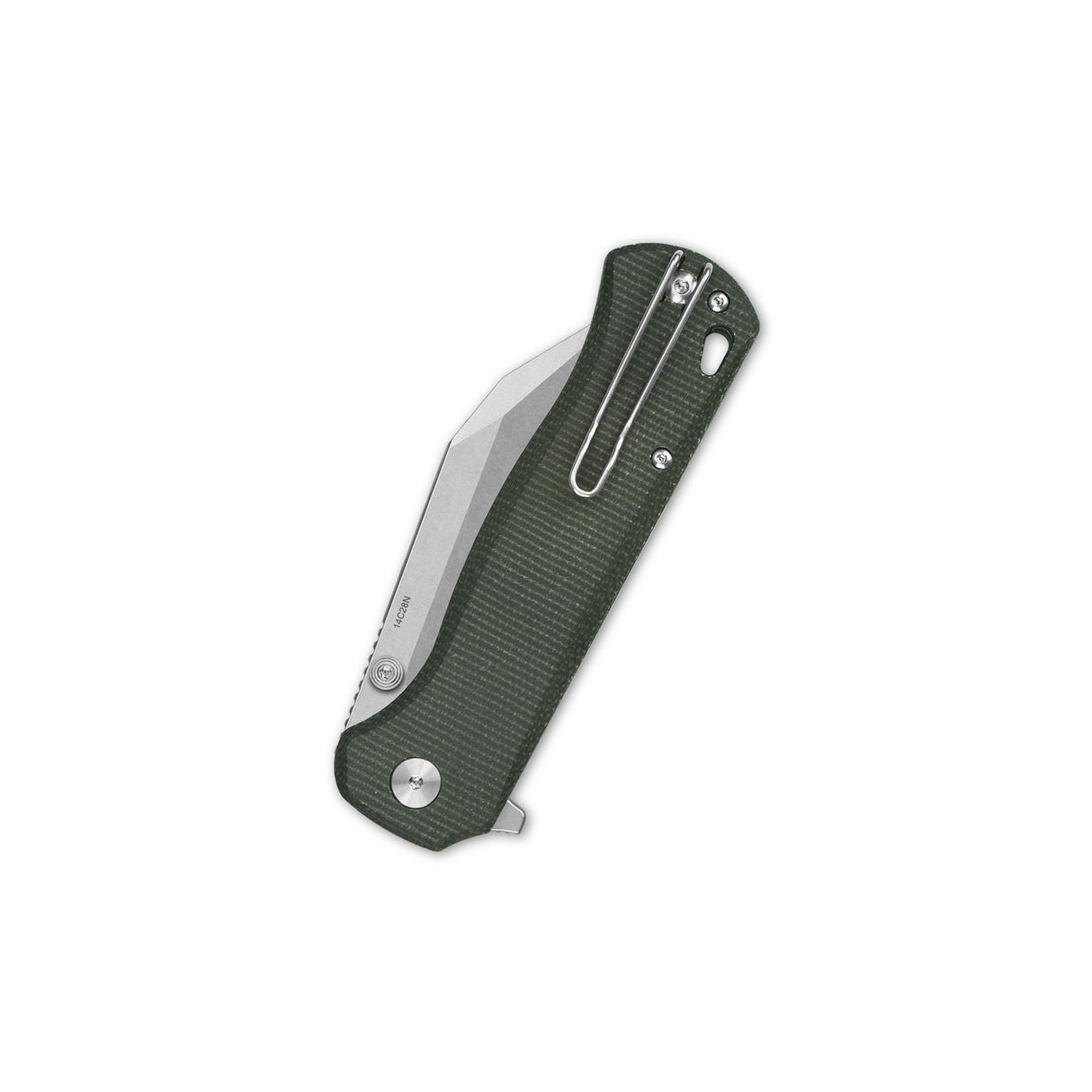 Closed QSP Swordfish pocket knife with green Micarta handle and 14C28N steel blade