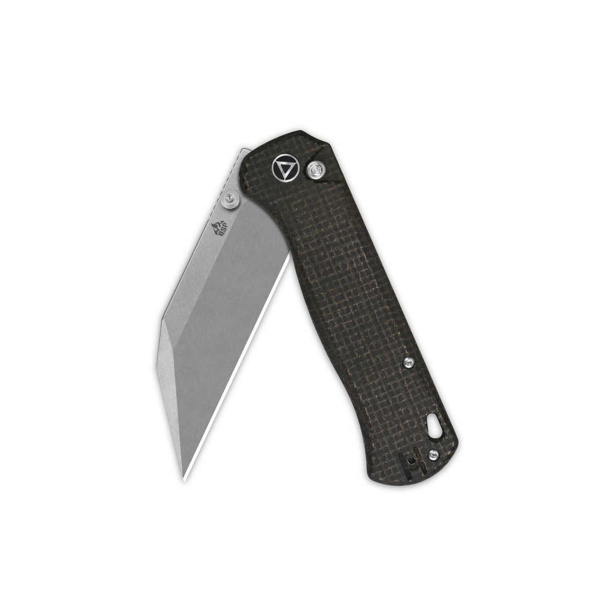 QSP Swordfish Button Lock Pocket Knife with 14C28N blade and dark brown micarta grip.