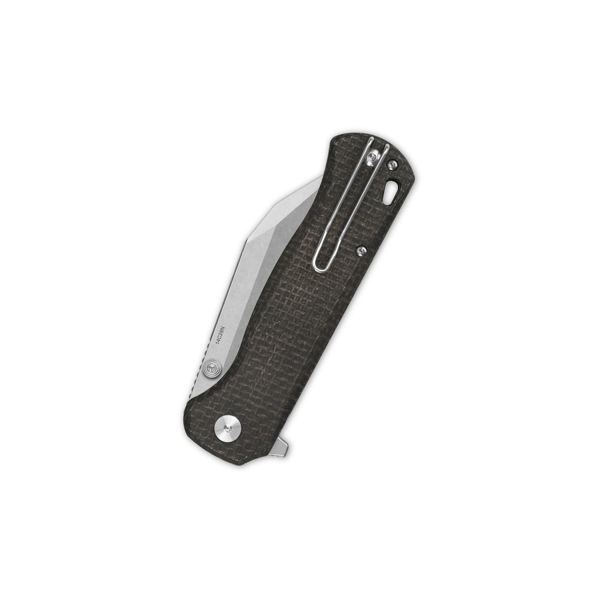 QSP Swordfish pocket knife featuring a dark brown Micarta handle and sleek blade design.
