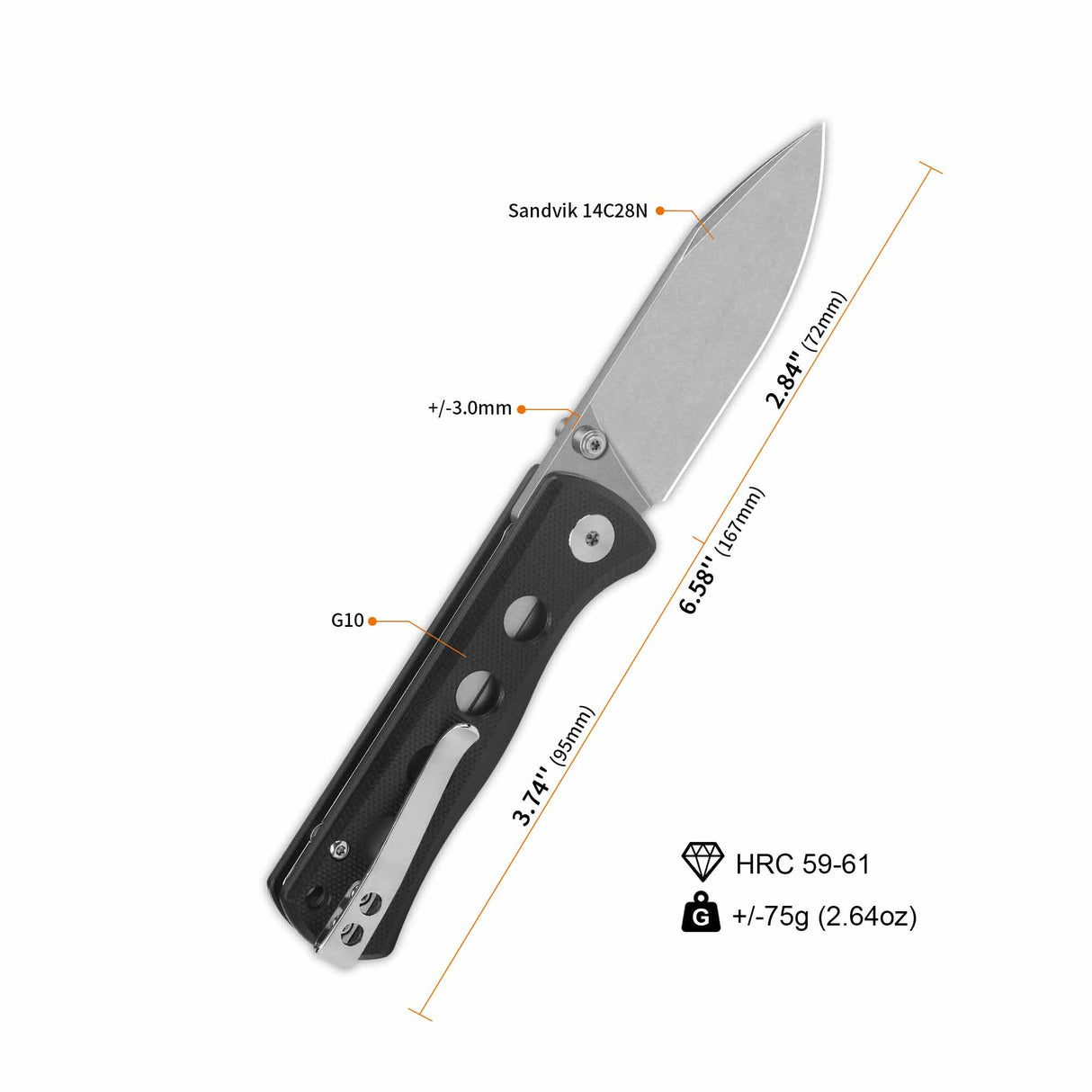 QSP Canary Folder Liner Lock Pocket Knife 14C28N Blade Black G10 Handle