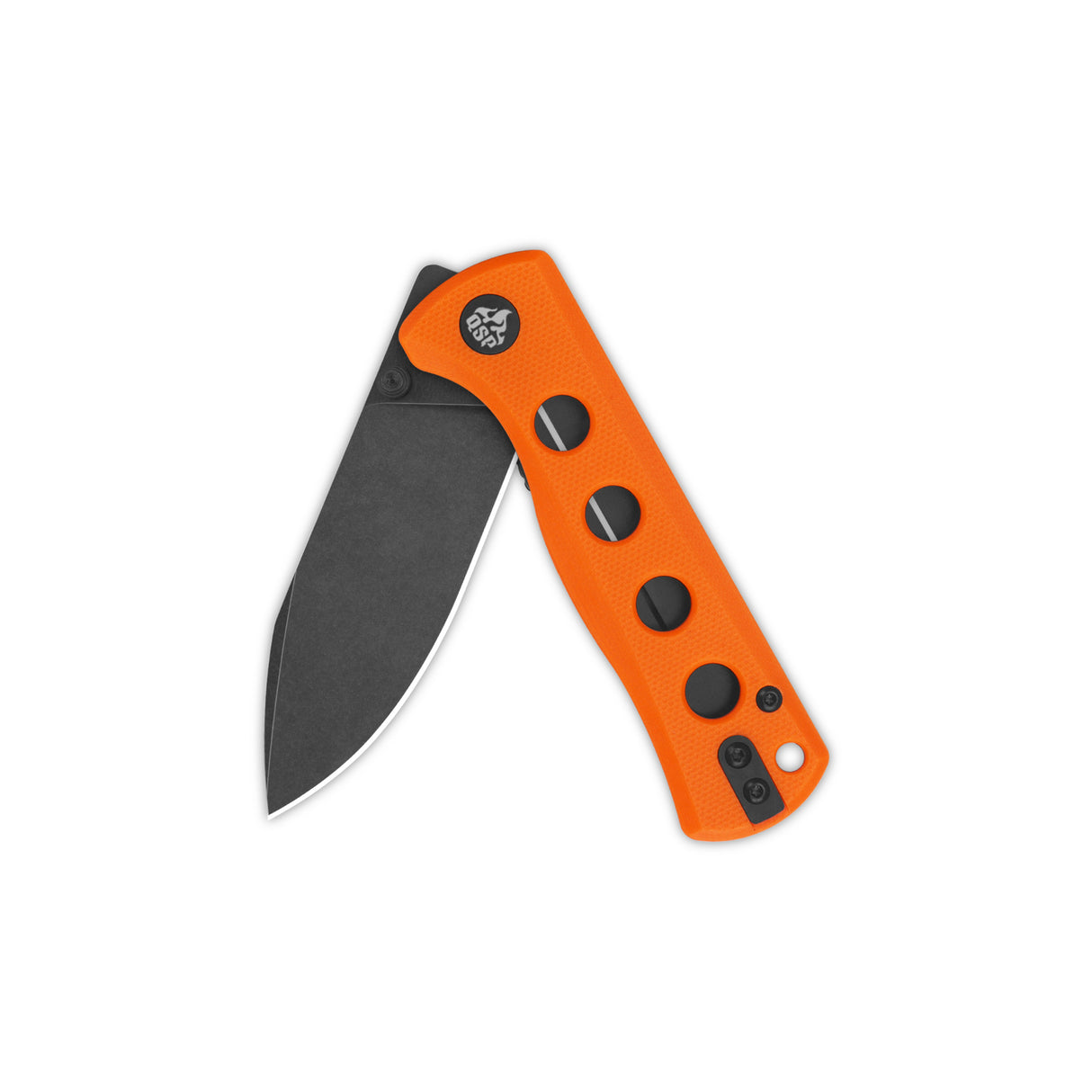 QSP Canary pocket knife with orange G10 handle and black-coated 14C28N blade