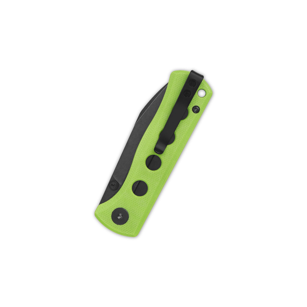 QSP Canary pocket knife with neon green G10 handle and black blade.