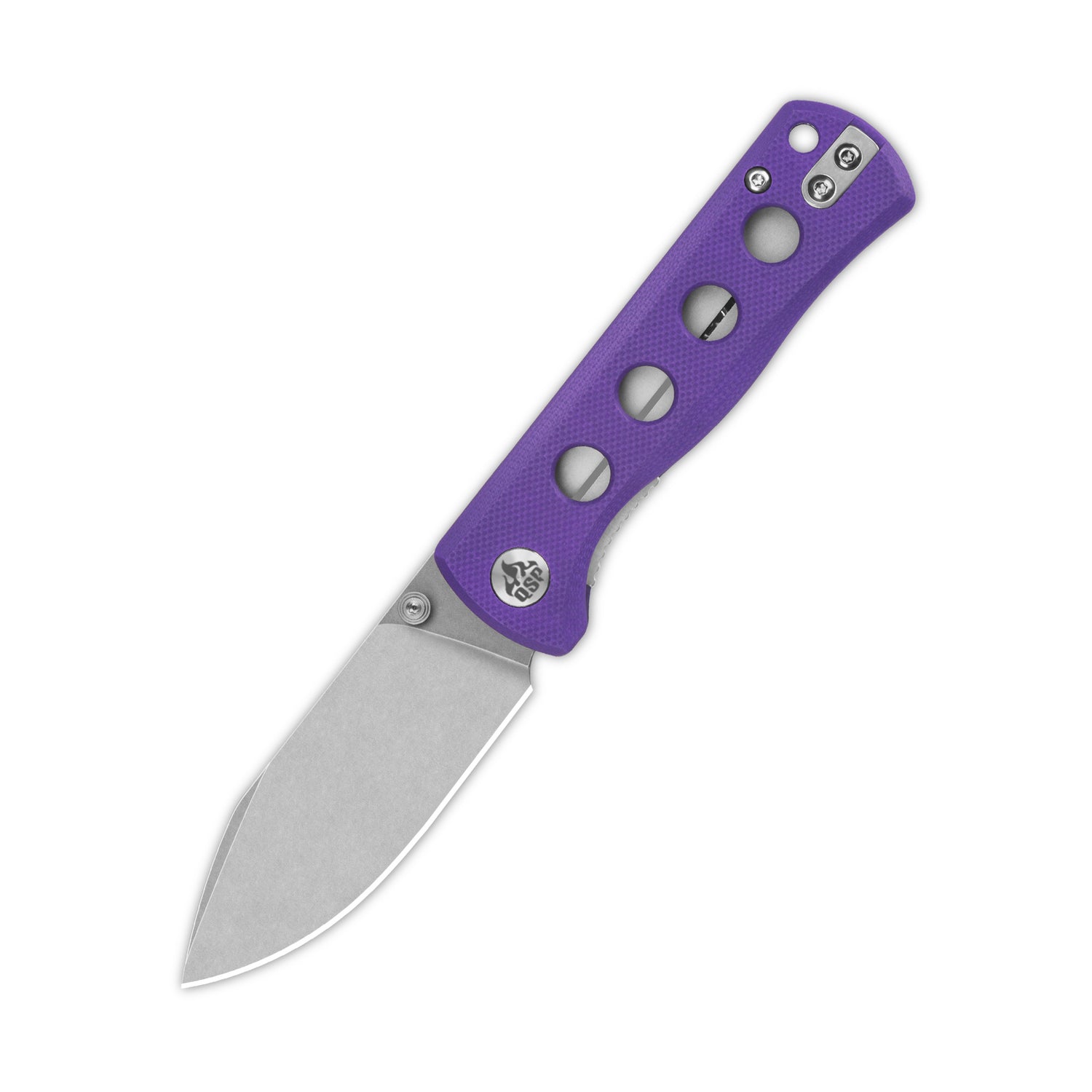 QSP Canary purple G10 handle folder knife with 14C28N blade