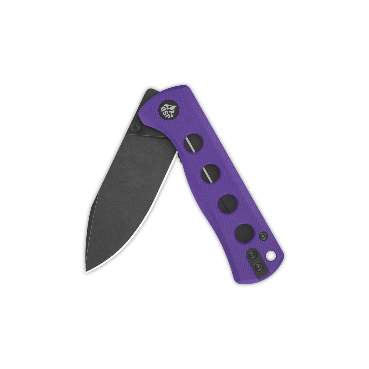 QSP Canary pocket knife with black 14C28N blade and purple G10 handle design