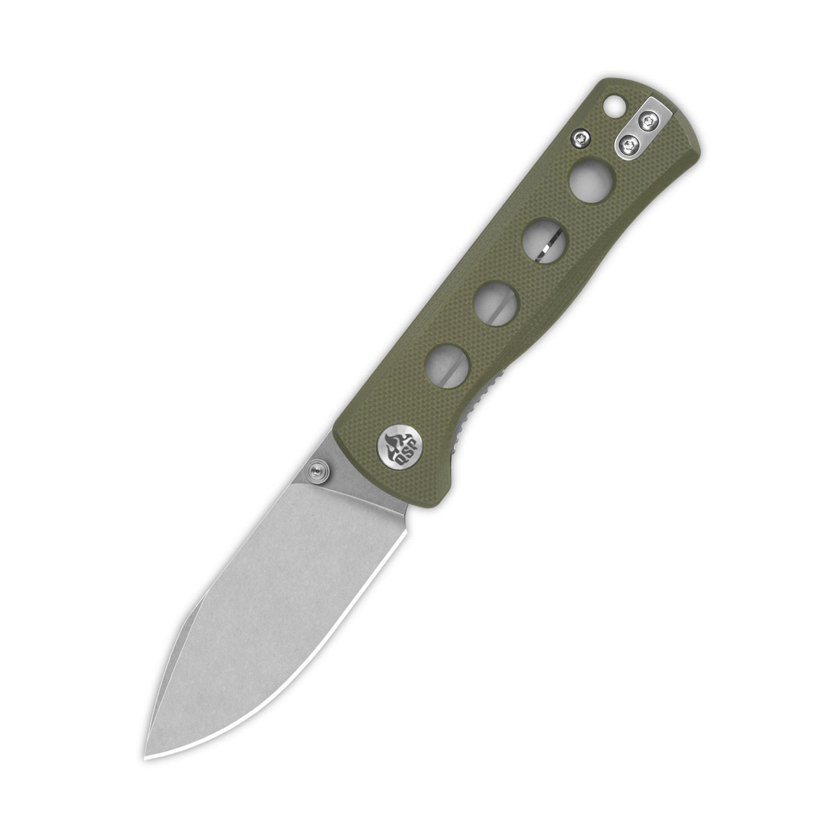 QSP Canary Folder Pocket Knife, olive green G10 handle, 14C28N blade.