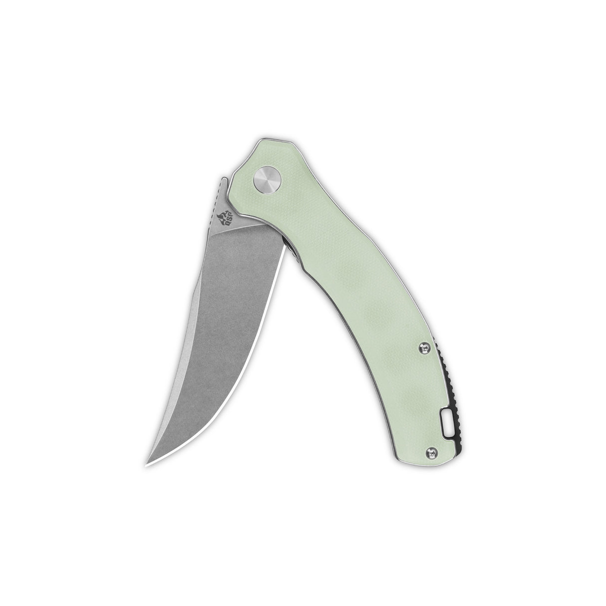 QSP Walrus pocket knife featuring jade G10 handle and D2 steel blade.