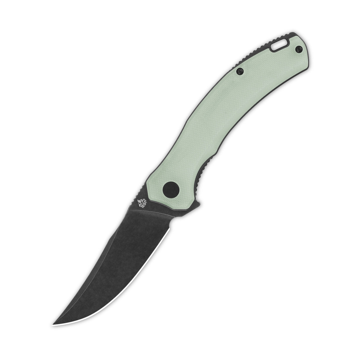 QSP Walrus pocket knife with jade G10 handle and D2 clip point blade.