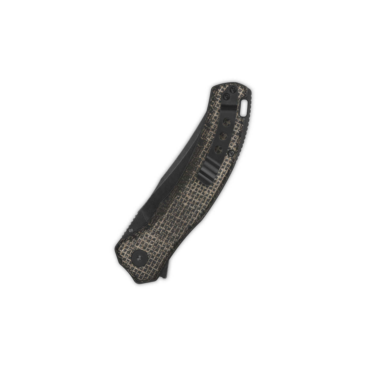 Side view of QSP Walrus pocket knife with dark brown rough micarta handle