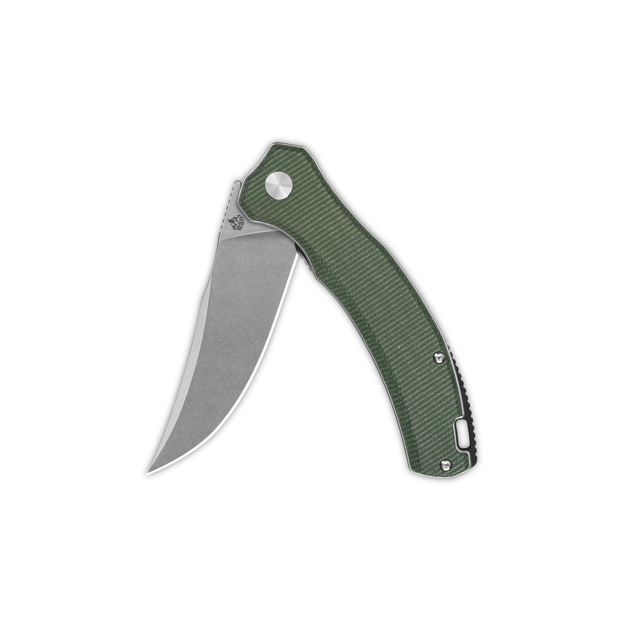 QSP Walrus pocket knife with green micarta handle and clip point D2 blade