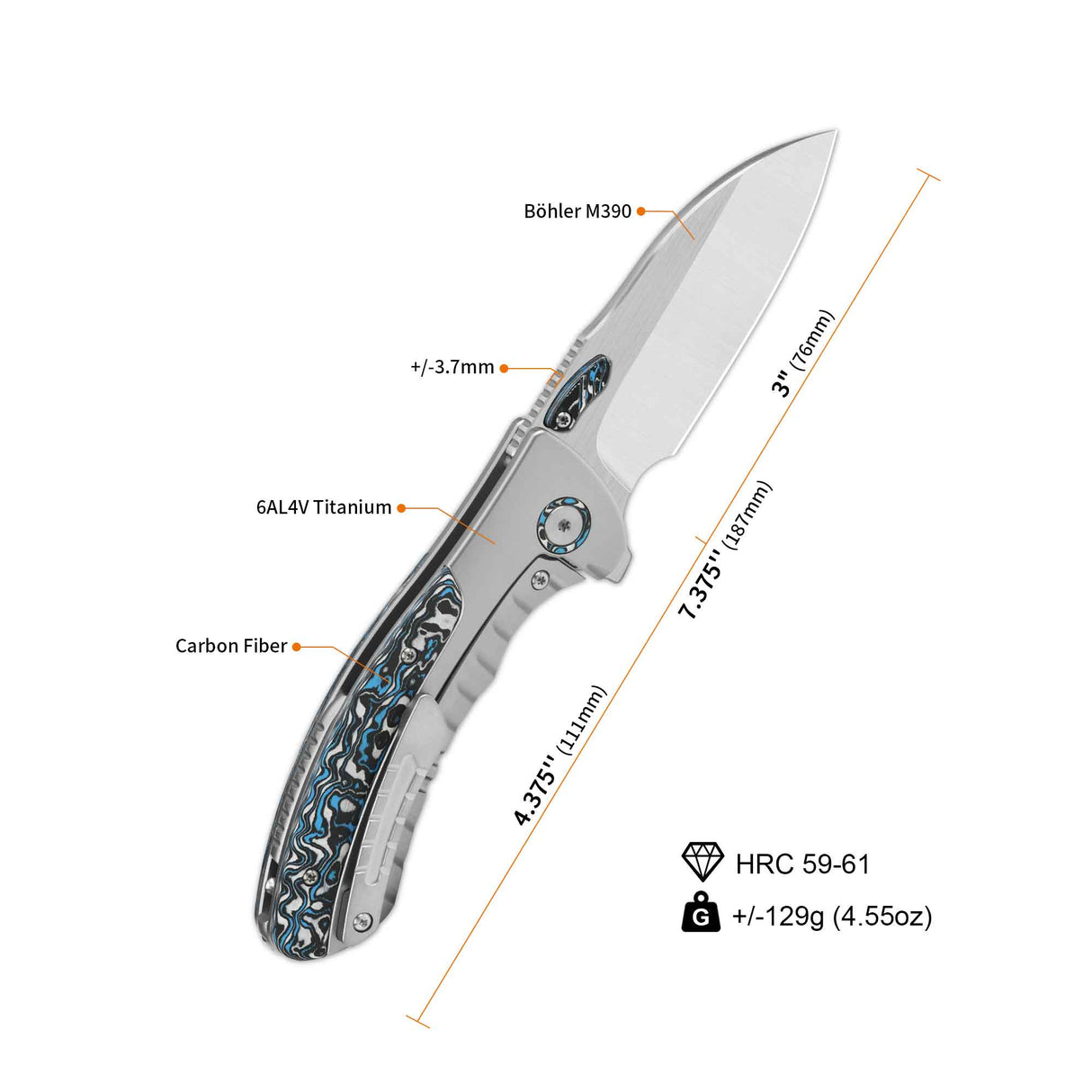QSP Capybara pocket knife featuring Böhler M390 blade and carbon fiber handle.