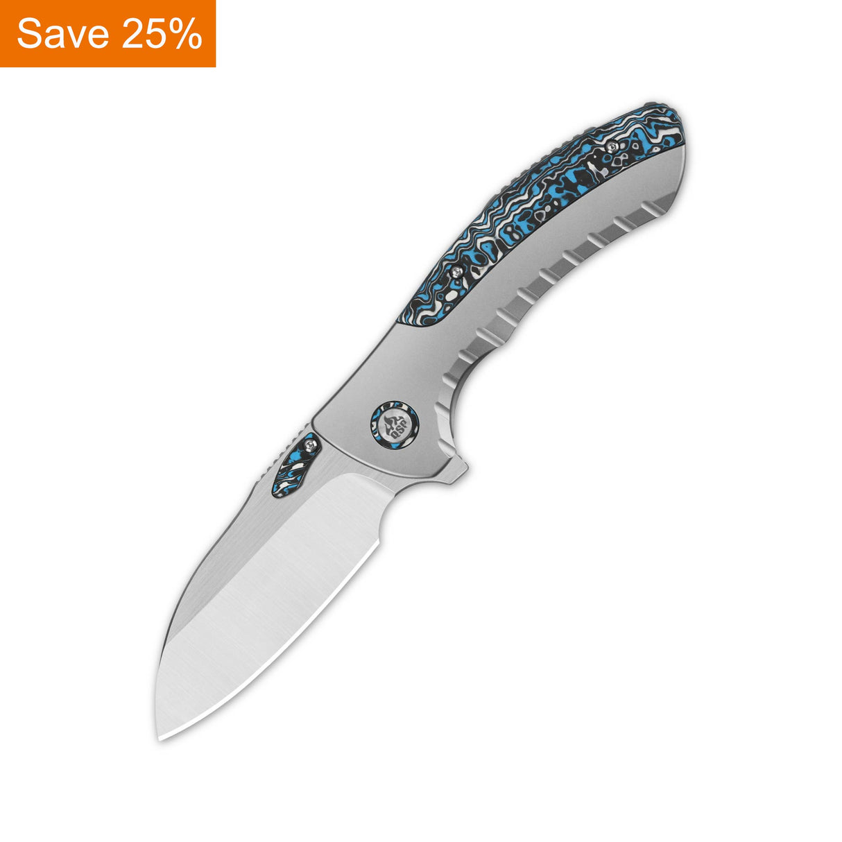 QSP Capybara Frame Lock Pocket Knife Böhler M390 Blade Ti Handle with Blue camo Carbon Fiber inlay