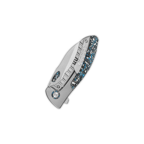 QSP Capybara Frame Lock Knife with titanium handle and blue camo inlay.