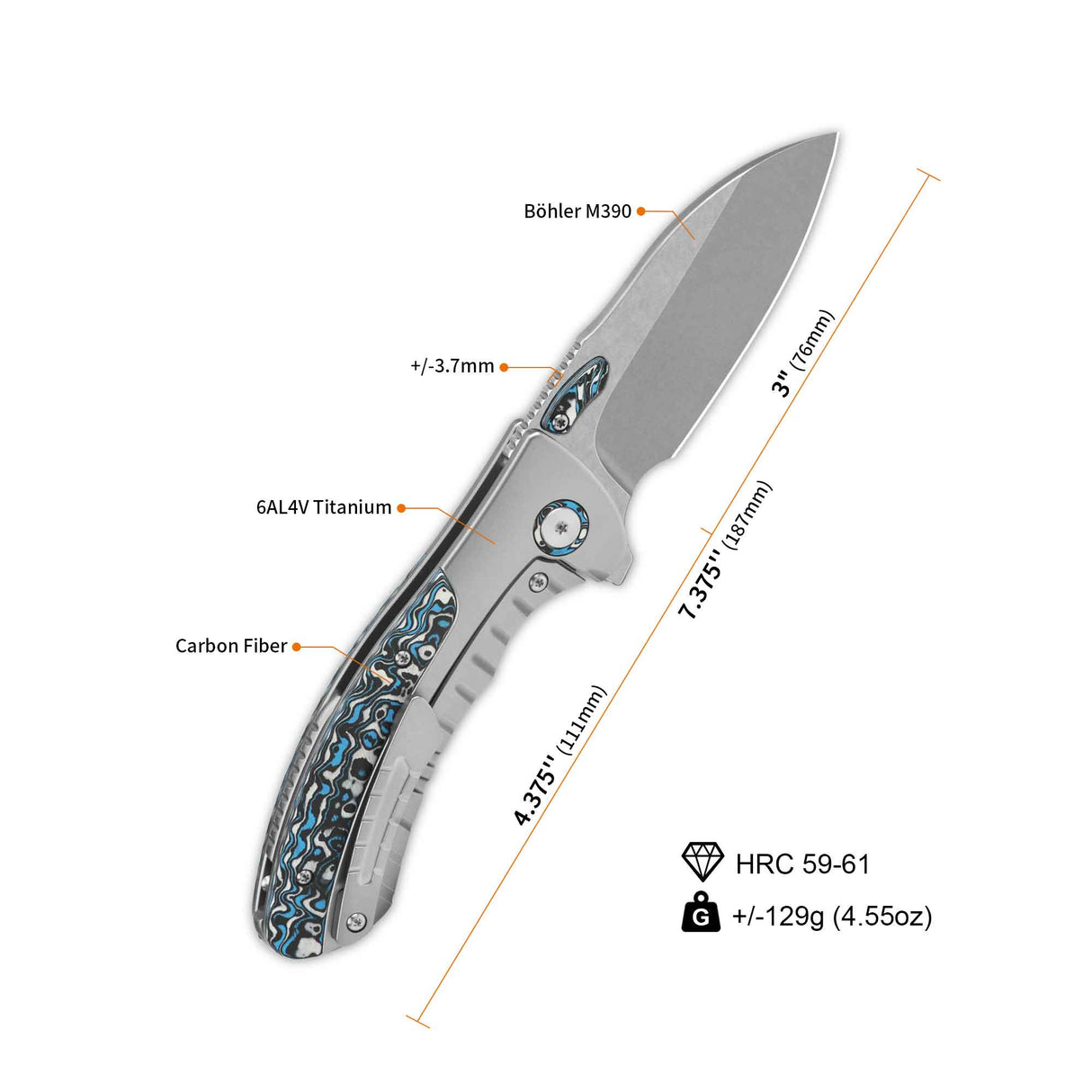 QSP Capybara Frame Lock Pocket Knife with Böhler M390 blade and carbon fiber inlay.