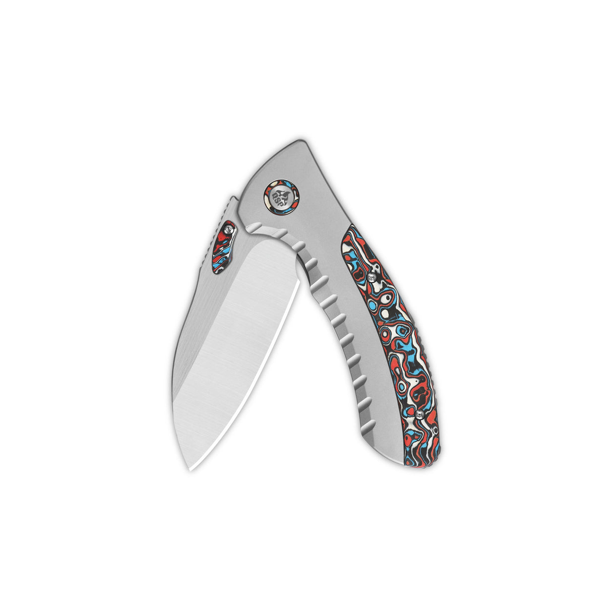 QSP Capybara pocket knife featuring a unique red and blue camo handle design