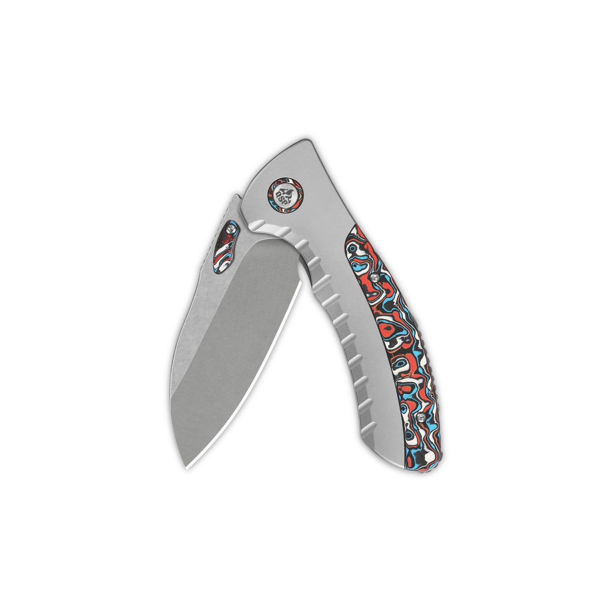 QSP Capybara pocket knife with Böhler M390 blade and colorful camo handle inlay