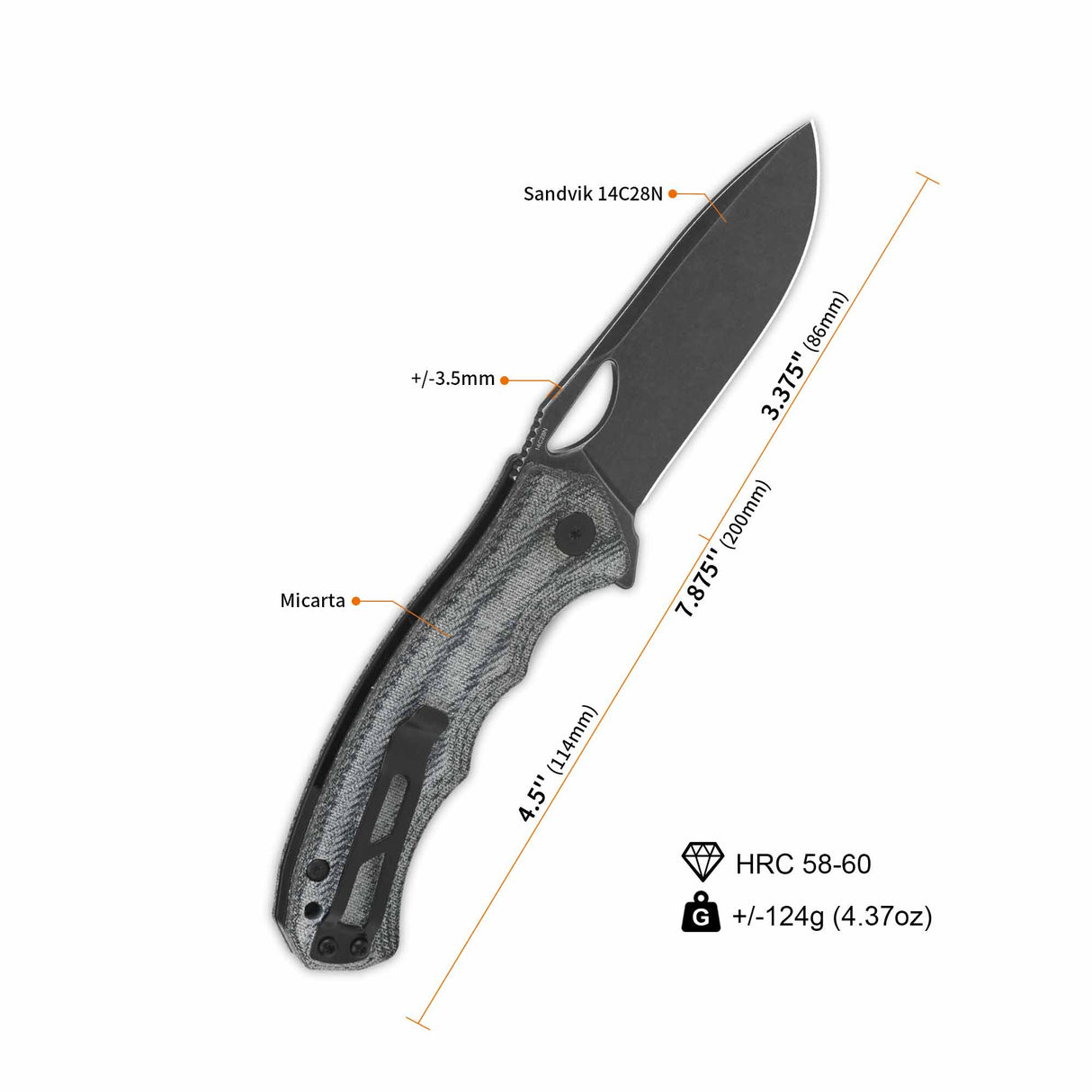 QSP Gorilla Pocket Knife with drop point blade and denim micarta handle.
