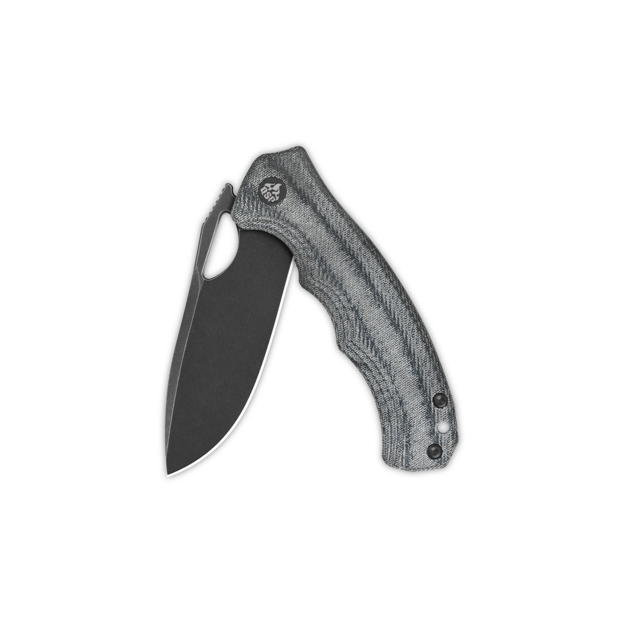 QSP Gorilla Liner Lock Pocket Knife with textured denim micarta handle and drop point blade.