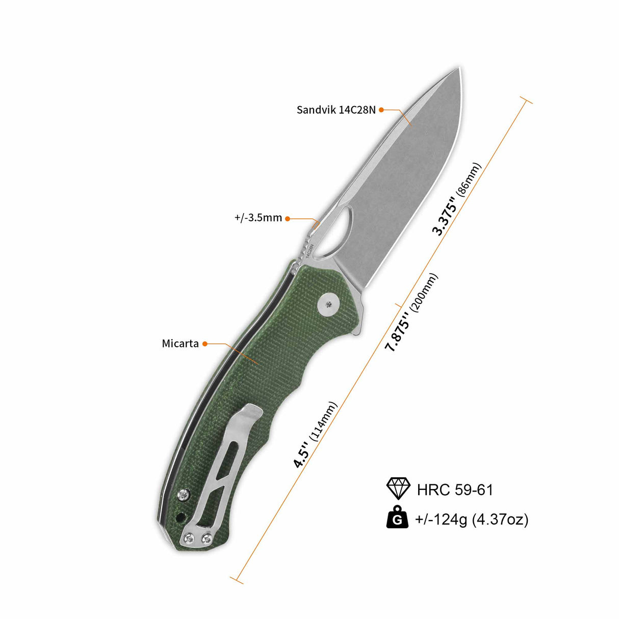 QSP Gorilla Liner Lock Pocket Knife with Green Micarta Handle and Drop Point Blade