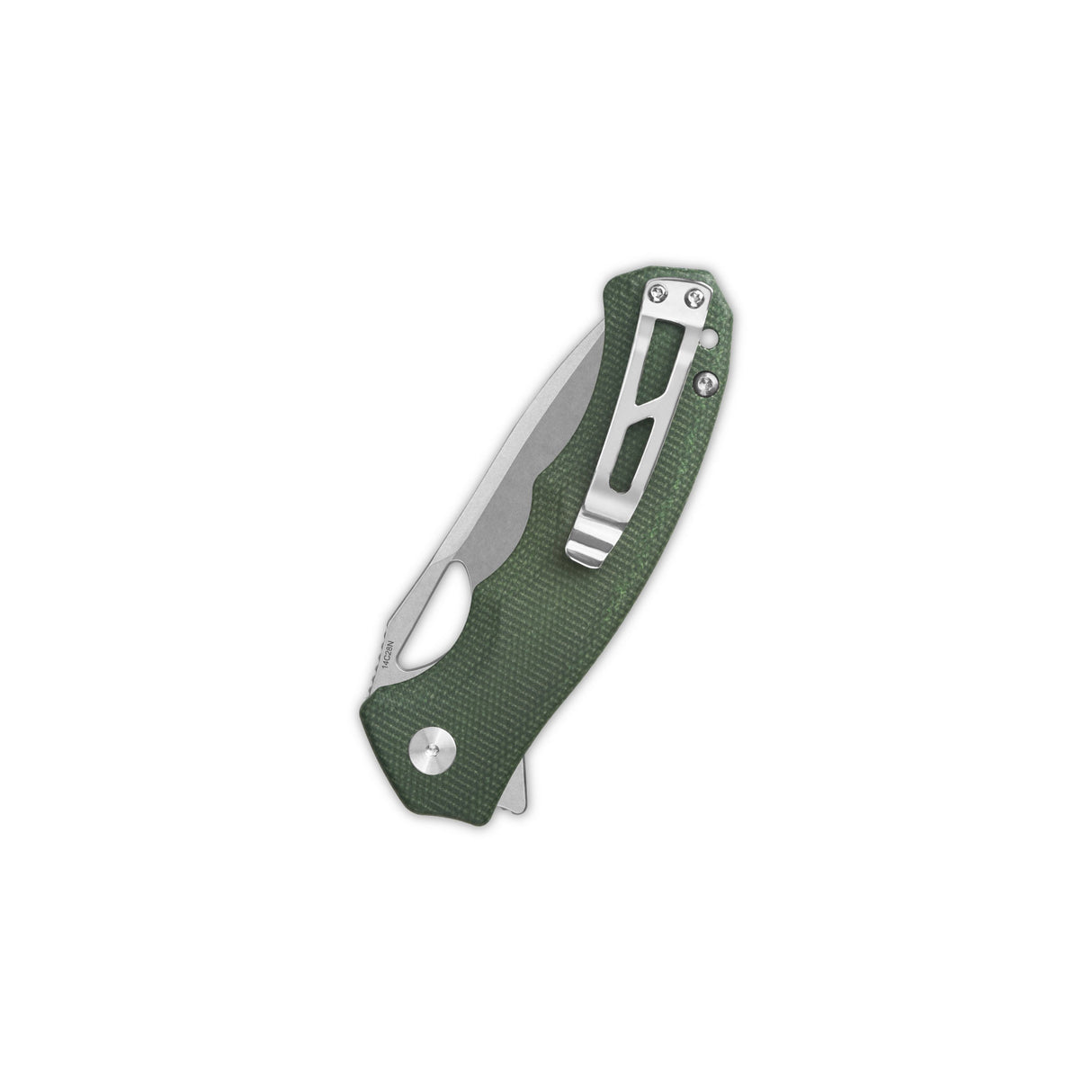 Closed QSP Gorilla pocket knife featuring green micarta handle and stainless steel clip