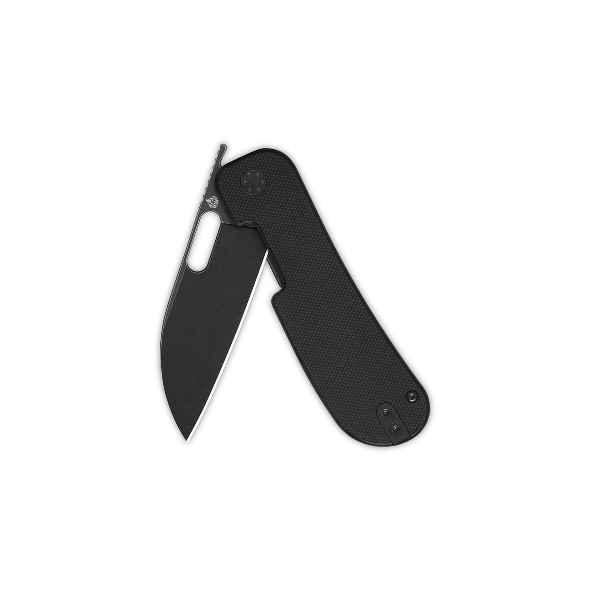 QSP Variant PE pocket knife with black G10 handle and sheepsfoot blade design.