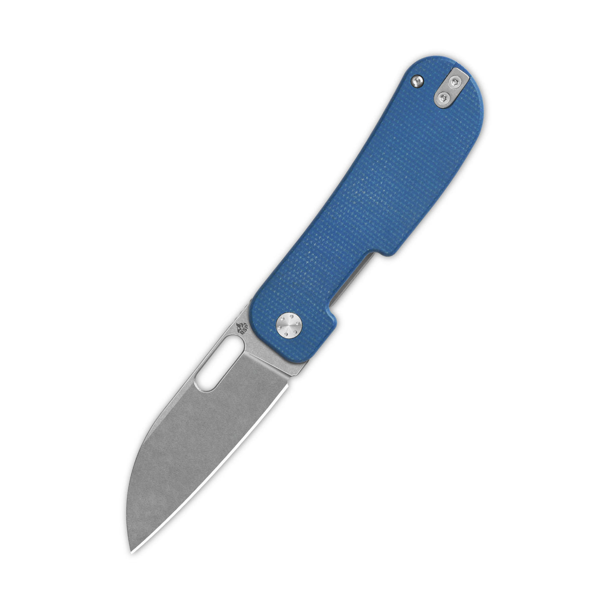 QSP Variant PE pocket knife with blue micarta handle and stonewashed 14C28N blade