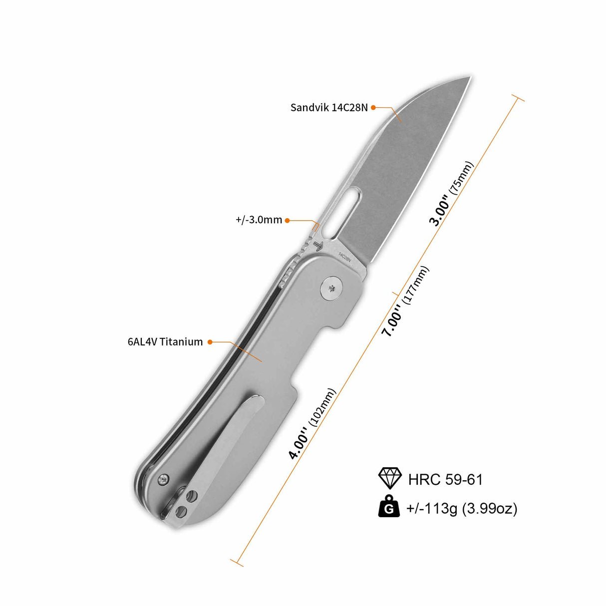 QSP Variant PE Liner Lock Pocket Knife 14C28N Blade Ti Handle