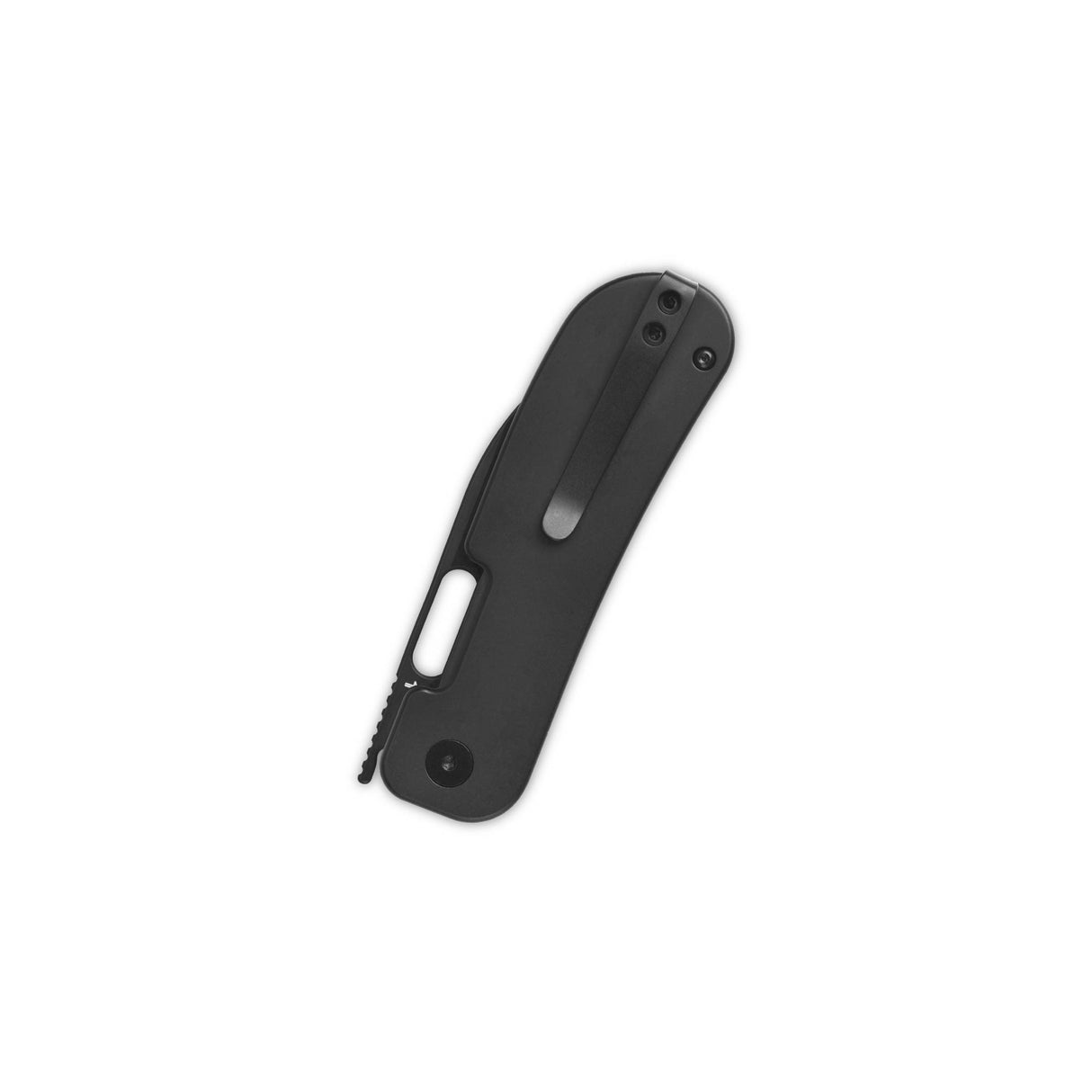 Closed QSP Variant PE pocket knife with titanium handle and pocket clip