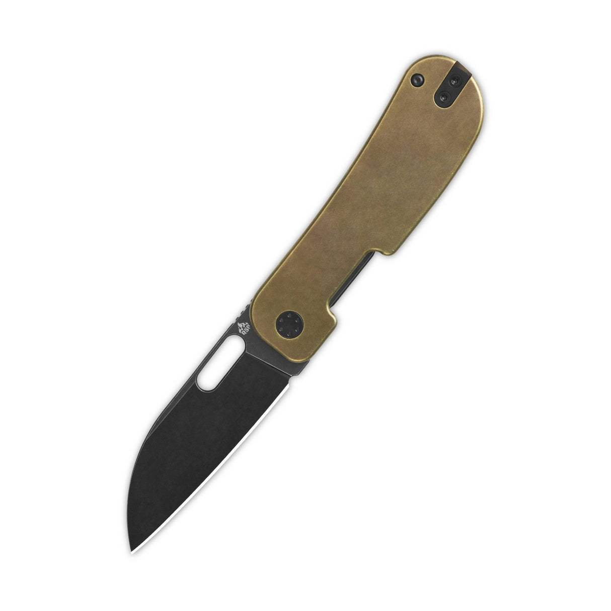 QSP Variant PE pocket knife with titanium handle and sheepsfoot blade open.
