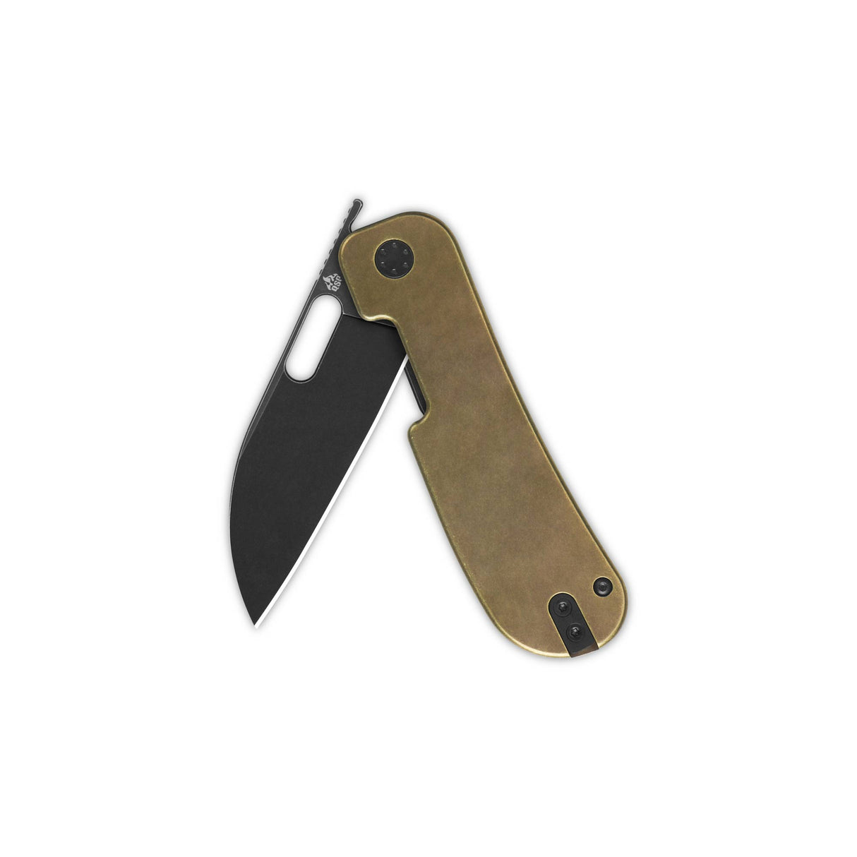 Open QSP Variant PE pocket knife with titanium handle and sheepsfoot blade.