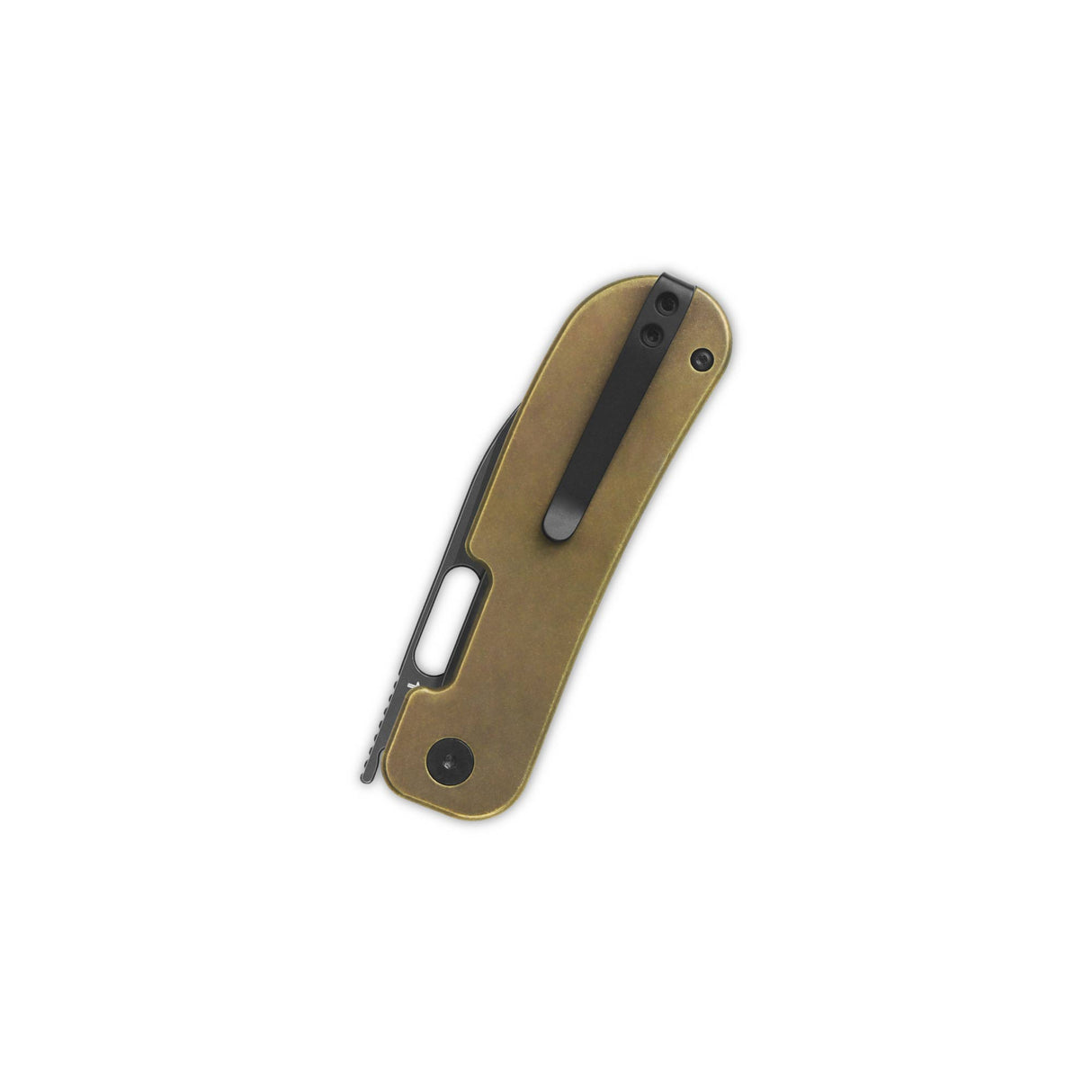 Closed QSP Variant PE pocket knife featuring titanium handle and pocket clip.