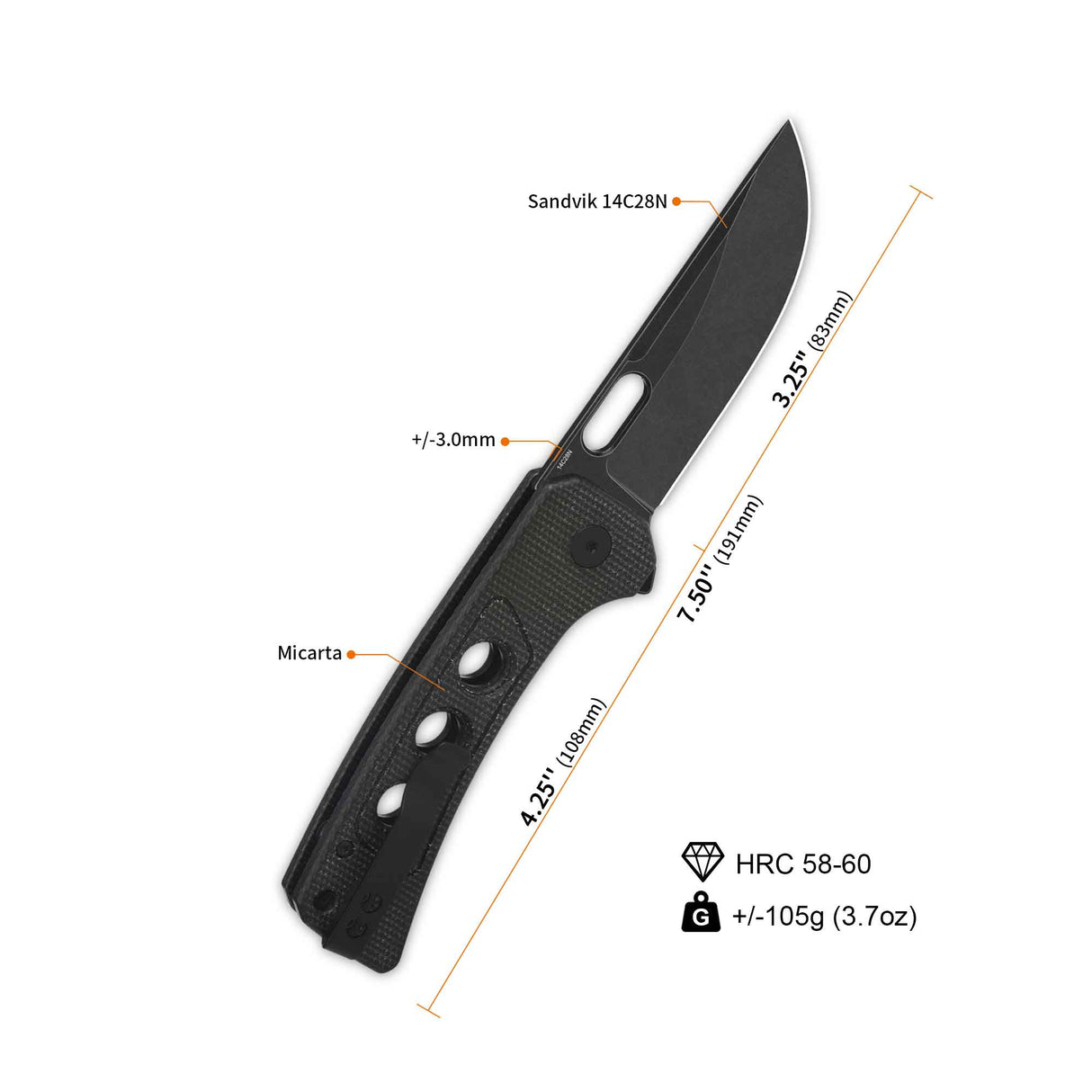 QSP Unicorn Button Lock Pocket Knife with 14C28N blade and dark brown Micarta handle