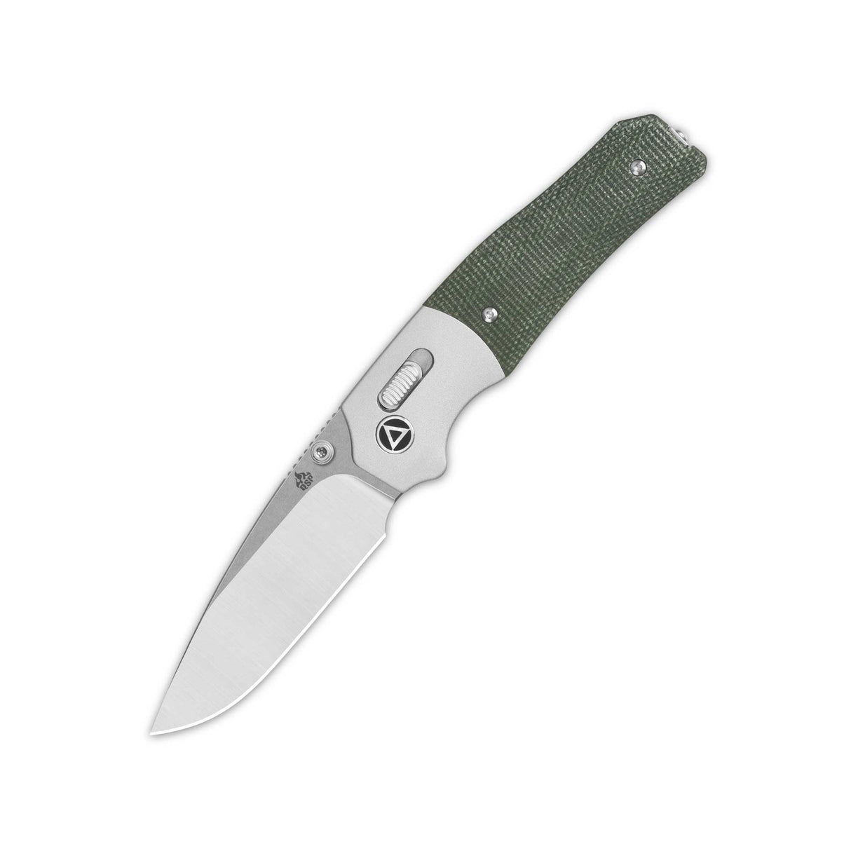 QSP Vault Pocket Knife with green micarta handle and 14C28N drop point blade