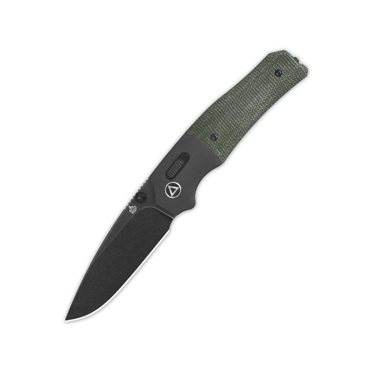 QSP Vault pocket knife featuring green micarta handle and drop point blade